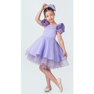 Omuz Gül Motifli Kız Çocuk Abiye Elbise SB735