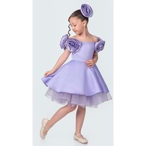 Omuz Gül Motifli Kız Çocuk Abiye Elbise SB735