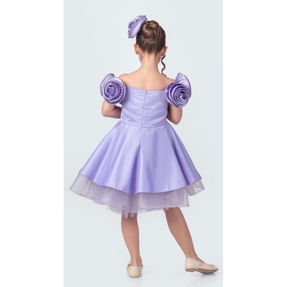 Omuz Gül Motifli Kız Çocuk Abiye Elbise SB735