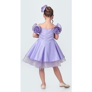 Omuz Gül Motifli Kız Çocuk Abiye Elbise SB735