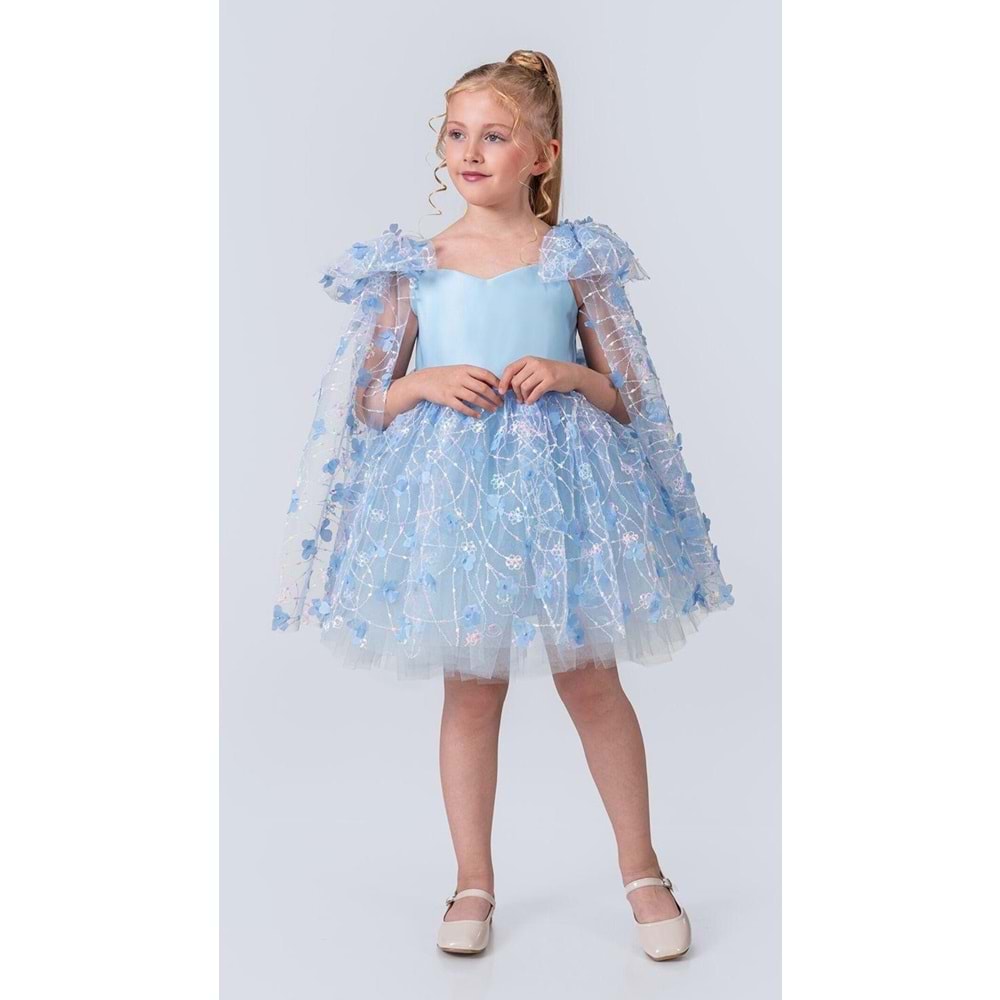 Çiçek Motif Tüllü Kız Çocuk Abiye Elbise SB736