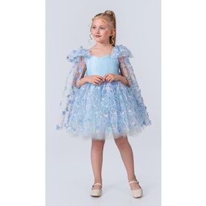 Çiçek Motif Tüllü Kız Çocuk Abiye Elbise SB736