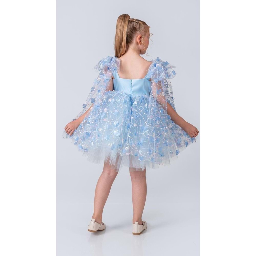 Çiçek Motif Tüllü Kız Çocuk Abiye Elbise SB736