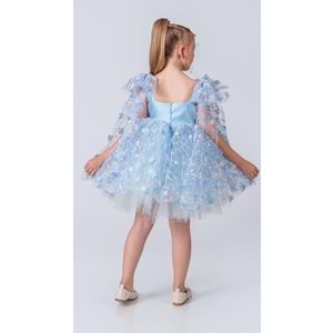 Çiçek Motif Tüllü Kız Çocuk Abiye Elbise SB736