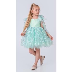 Çiçek Motif Tüllü Kız Çocuk Abiye Elbise SB736