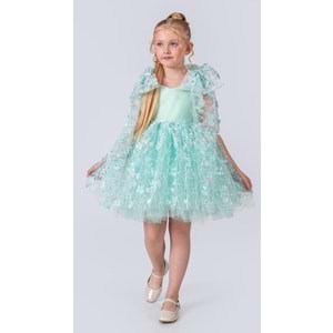Çiçek Motif Tüllü Kız Çocuk Abiye Elbise SB736