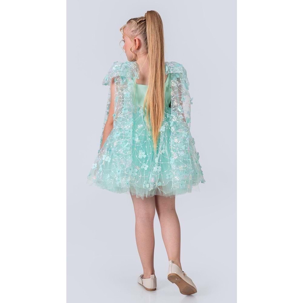 Çiçek Motif Tüllü Kız Çocuk Abiye Elbise SB736