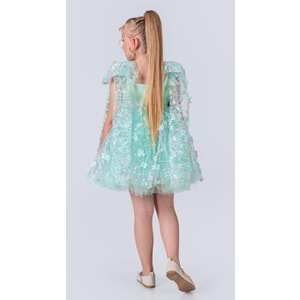 Çiçek Motif Tüllü Kız Çocuk Abiye Elbise SB736