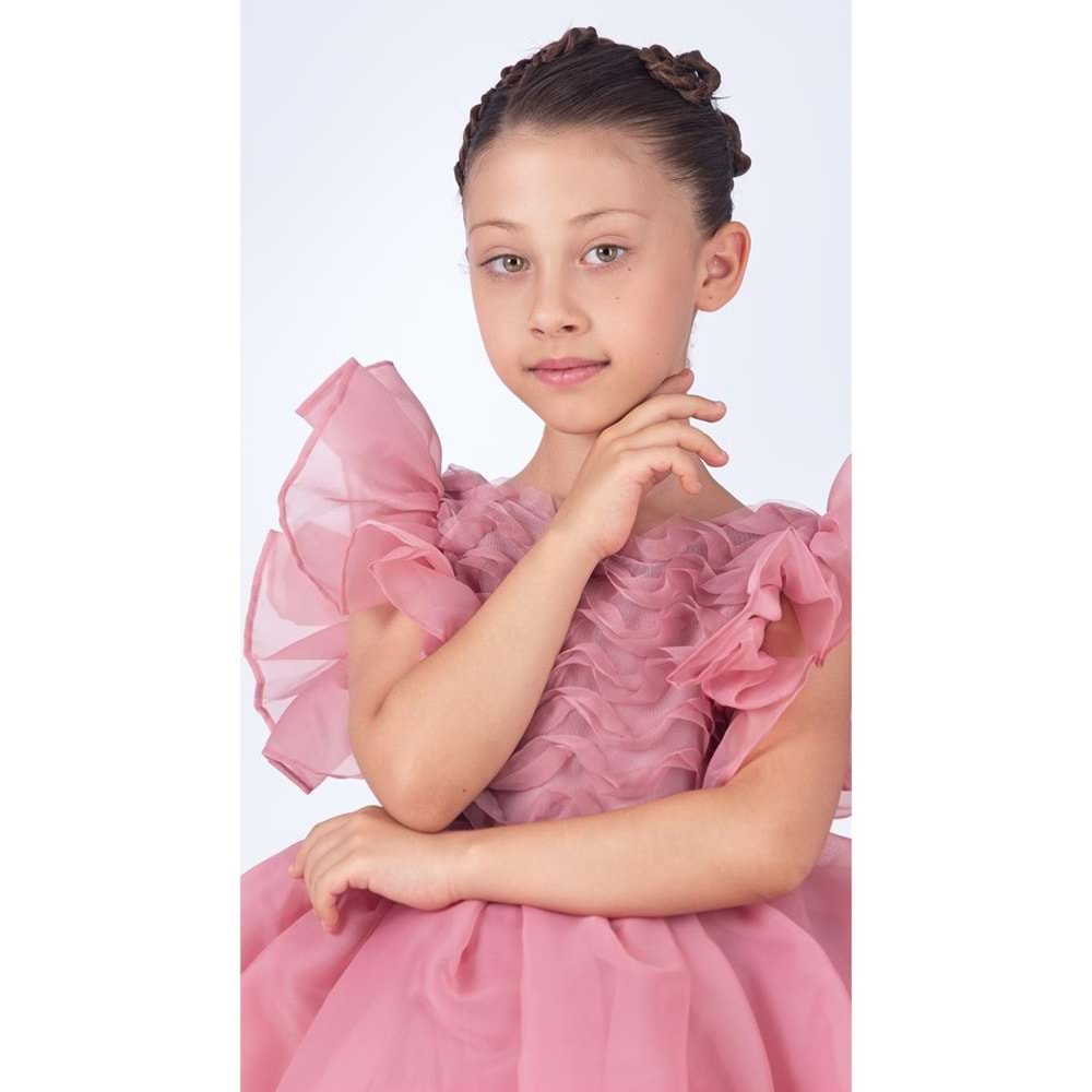 Robası Modelli Kız Çocuk Şifon Abiye