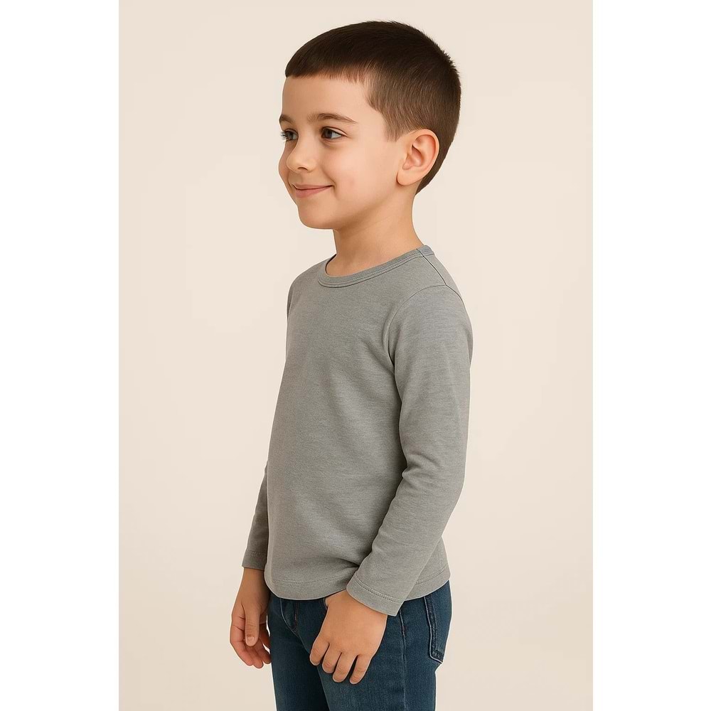 Likralı Uzun Kollu Okul Tişört