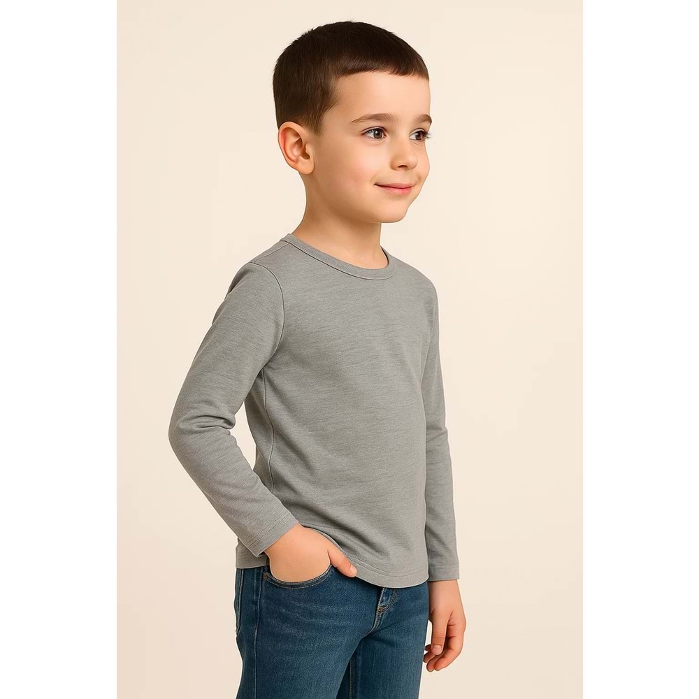 Likralı Uzun Kollu Okul Tişört