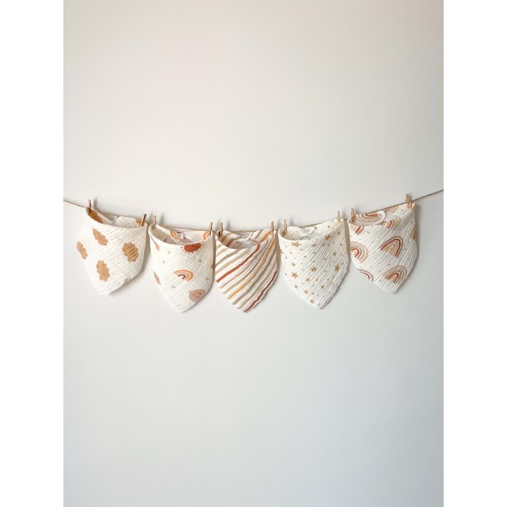 5'li Müslin Bebek Ağız Mendili, Mama Önlüğü M00750