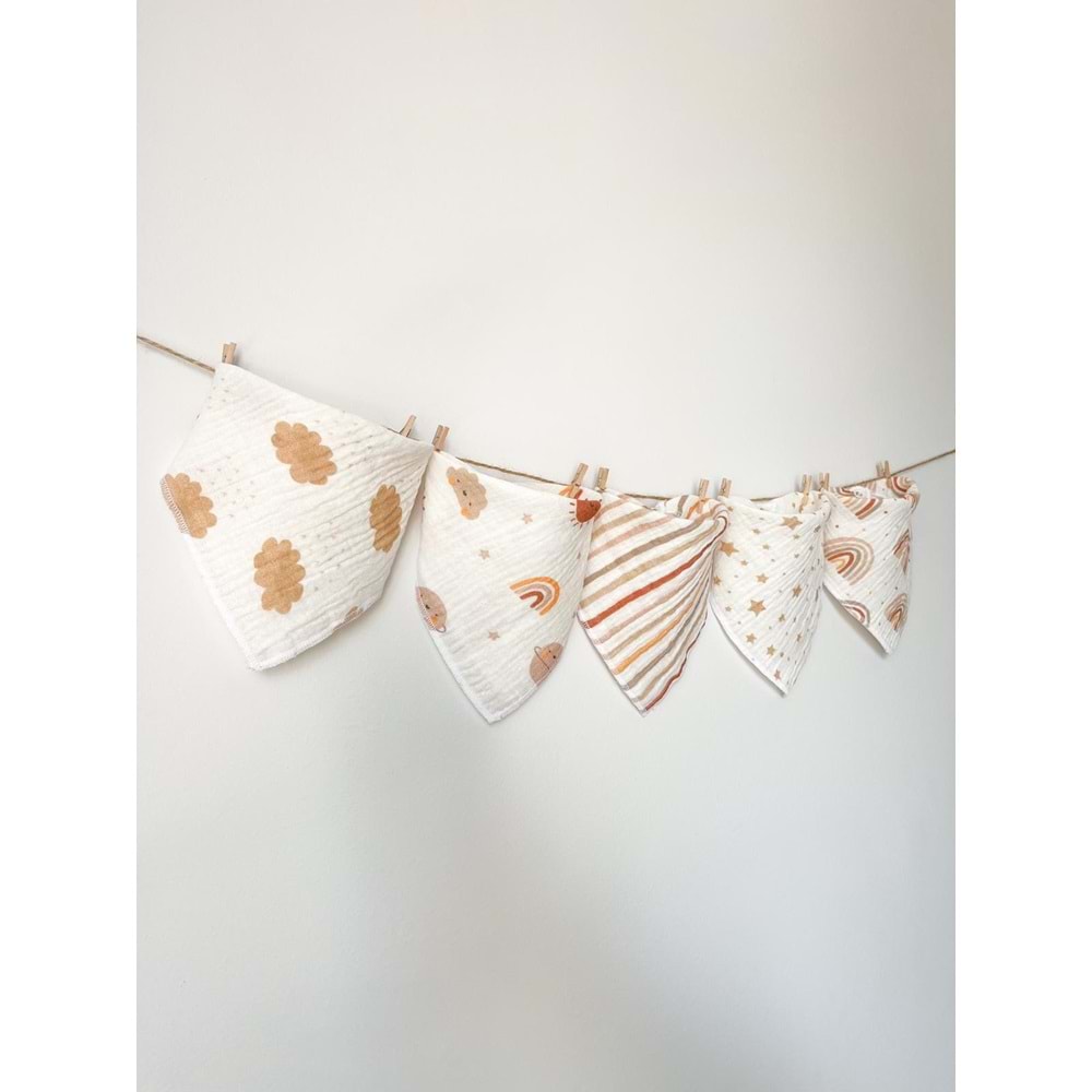 5'li Müslin Bebek Ağız Mendili, Mama Önlüğü M00750