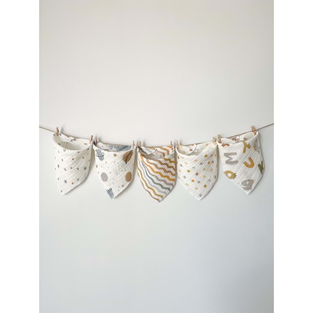 5'li Müslin Bebek Ağız Mendili, Mama Önlüğü M00750