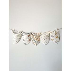 5'li Müslin Bebek Ağız Mendili, Mama Önlüğü M00750