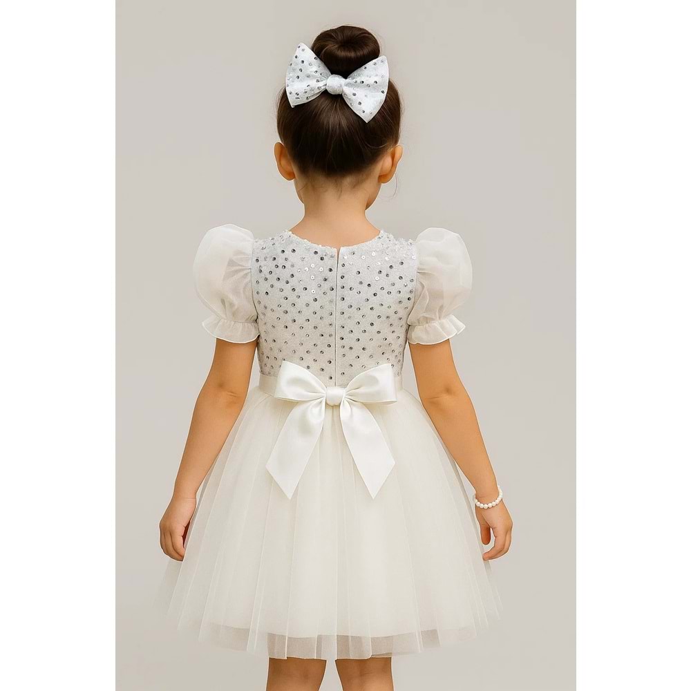 Tütü Etekli Balon Kol Kız Çocuk Elbise M00751