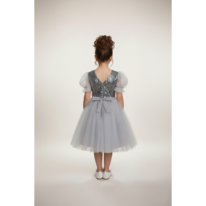 Tütü Etekli Balon Kol Kız Çocuk Elbise M00751