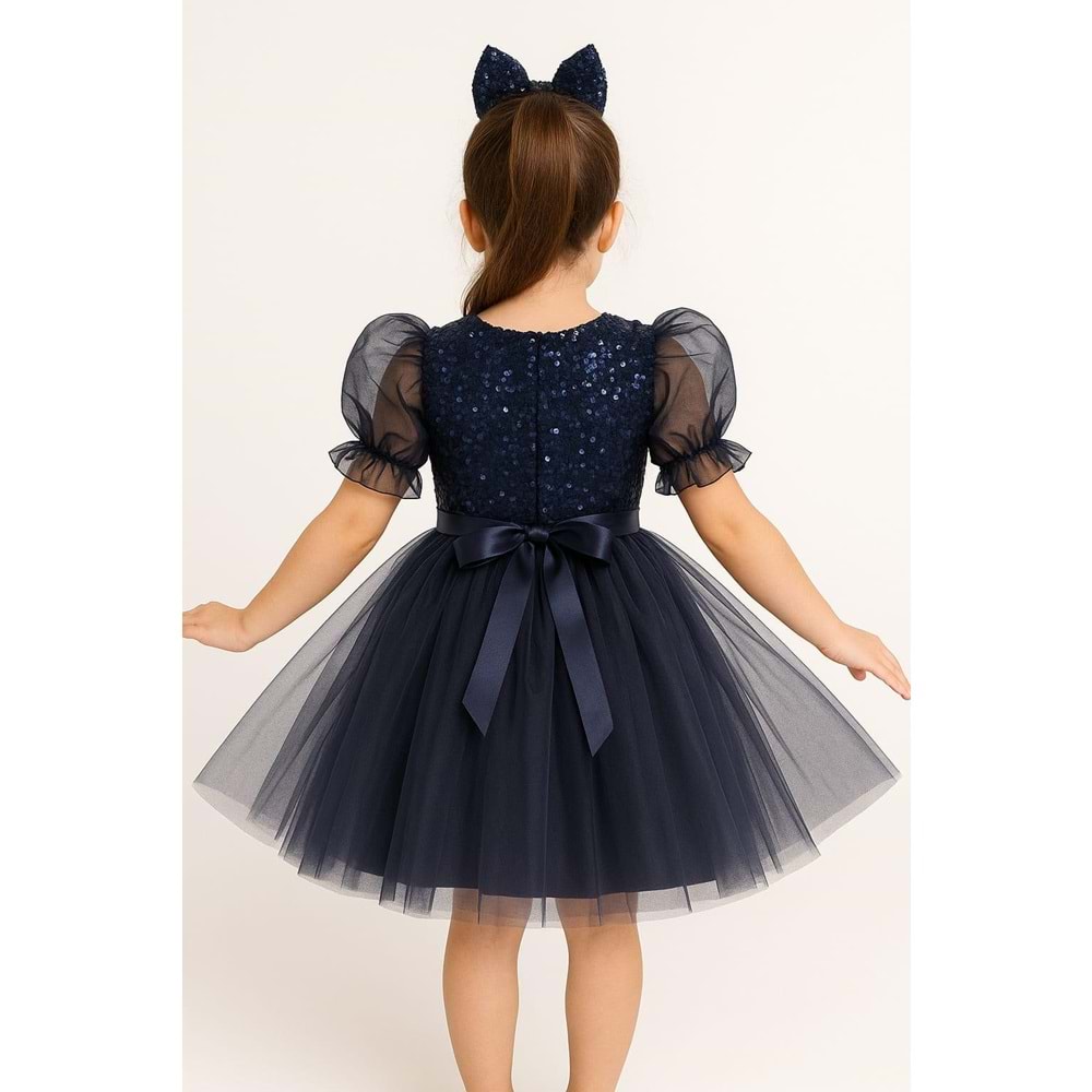 Tütü Etekli Balon Kol Kız Çocuk Elbise M00751