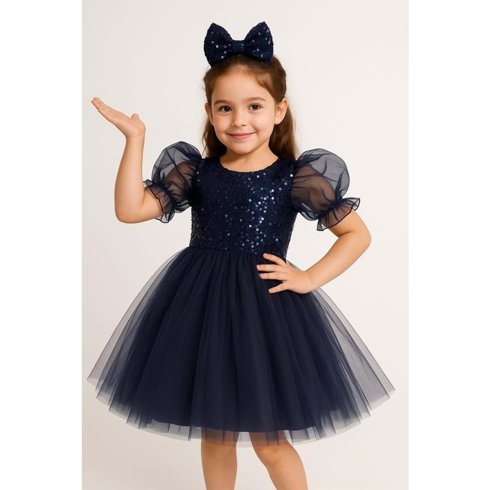 Tütü Etekli Balon Kol Kız Çocuk Elbise M00751