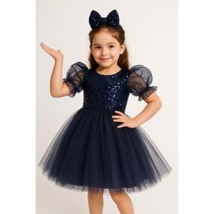 Tütü Etekli Balon Kol Kız Çocuk Elbise M00751