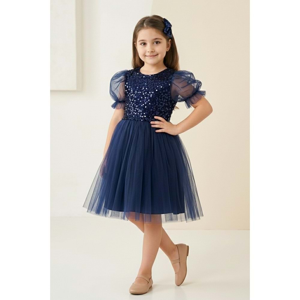 Tütü Etekli Balon Kol Kız Çocuk Elbise M00751