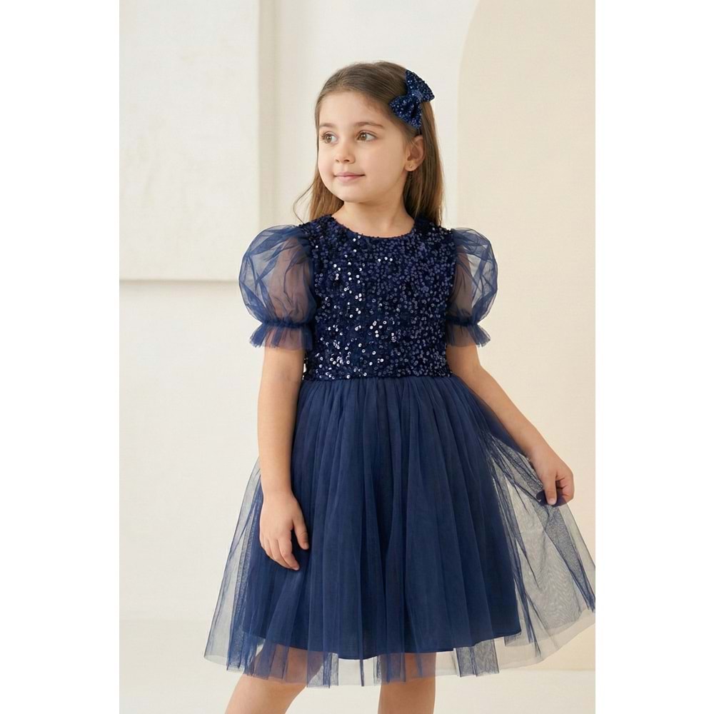 Tütü Etekli Balon Kol Kız Çocuk Elbise M00751