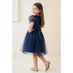 Tütü Etekli Balon Kol Kız Çocuk Elbise M00751