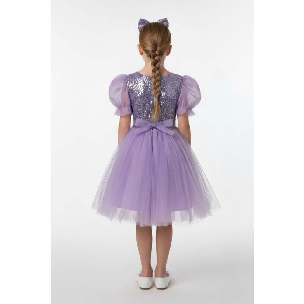 Tütü Etekli Balon Kol Kız Çocuk Elbise M00751