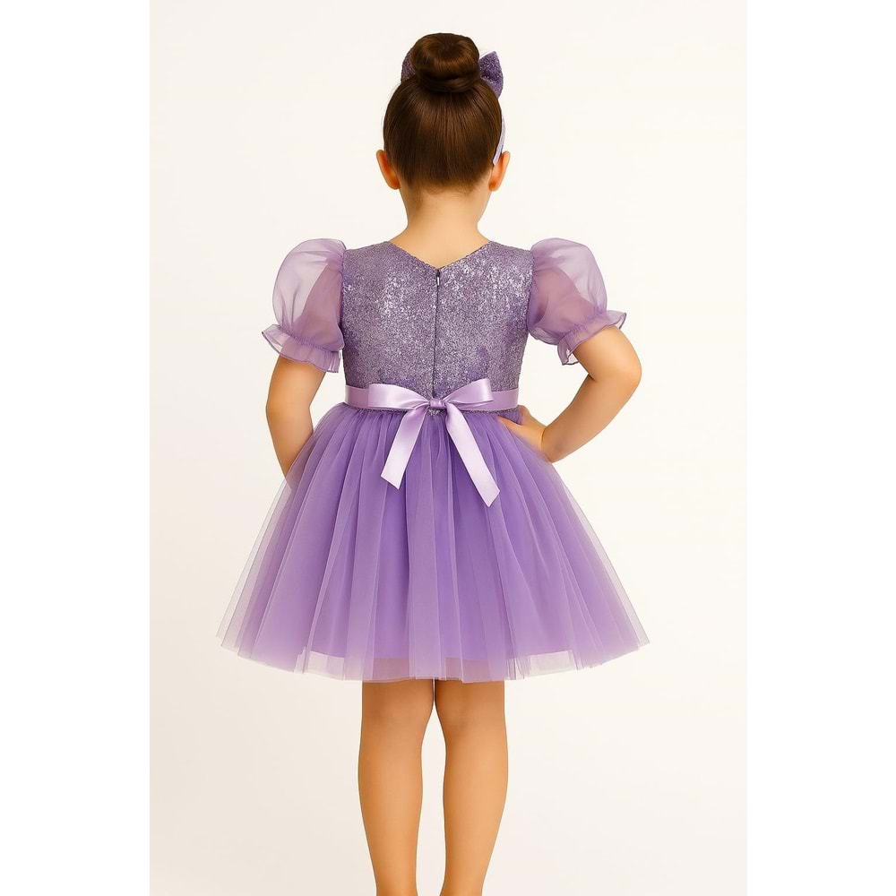 Tütü Etekli Balon Kol Kız Çocuk Elbise M00751