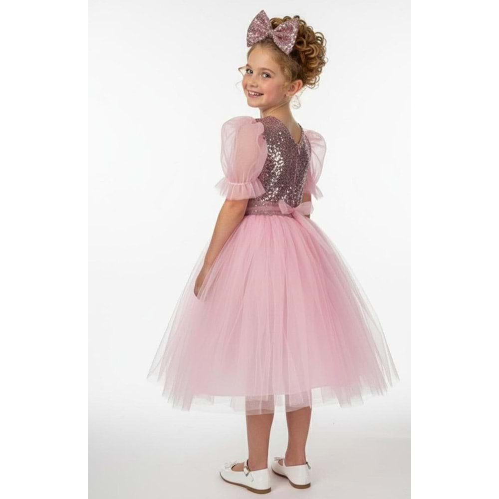 Tütü Etekli Balon Kol Kız Çocuk Elbise M00751