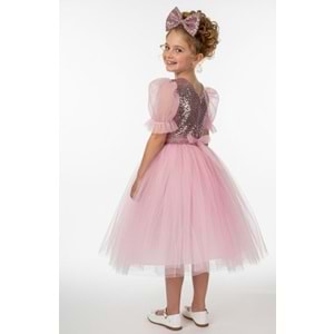 Tütü Etekli Balon Kol Kız Çocuk Elbise M00751