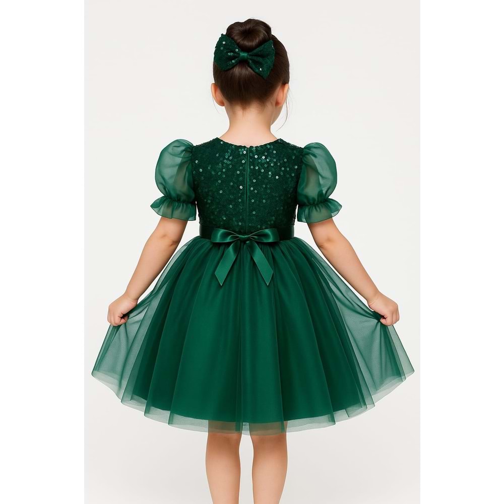 Tütü Etekli Balon Kol Kız Çocuk Elbise M00751