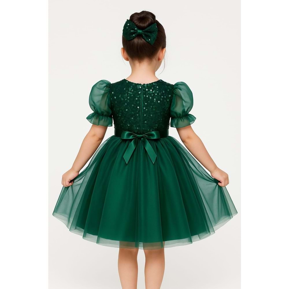 Tütü Etekli Balon Kol Kız Çocuk Elbise M00751