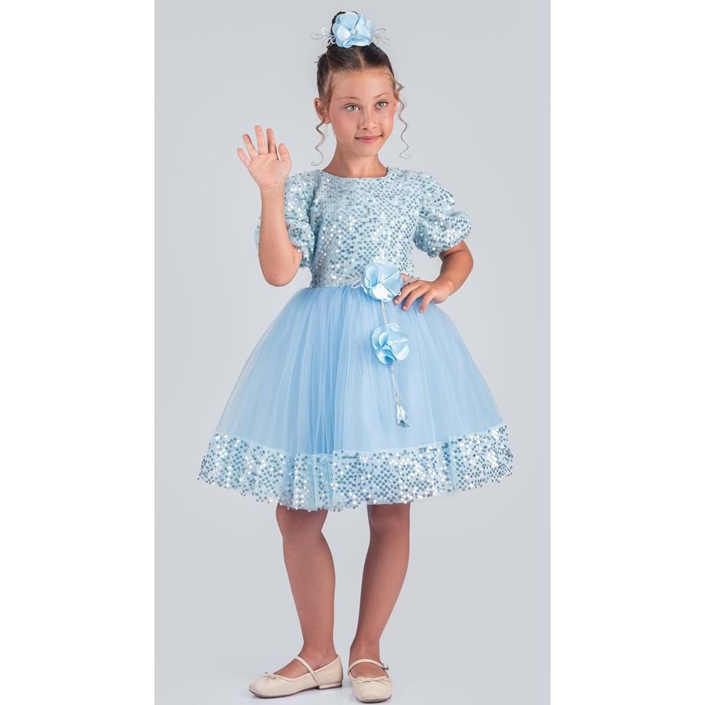 Etek Ucu Pul Detaylı Kız Çocuk Elbise