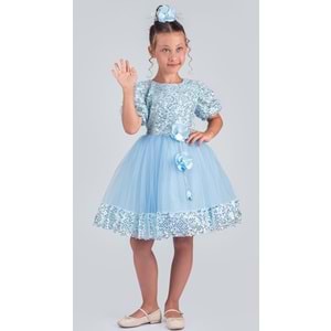 Etek Ucu Pul Detaylı Kız Çocuk Elbise