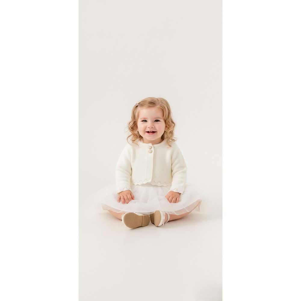 Kız Bebek Simli Triko Bolerolu Tütülü Elbise