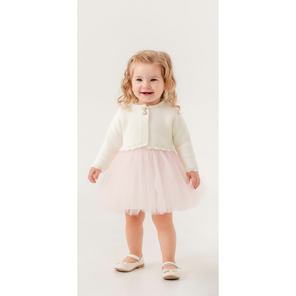 Kız Bebek Simli Triko Bolerolu Tütülü Elbise