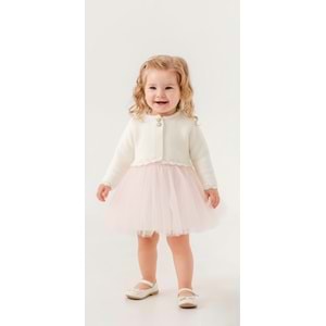 Kız Bebek Simli Triko Bolerolu Tütülü Elbise