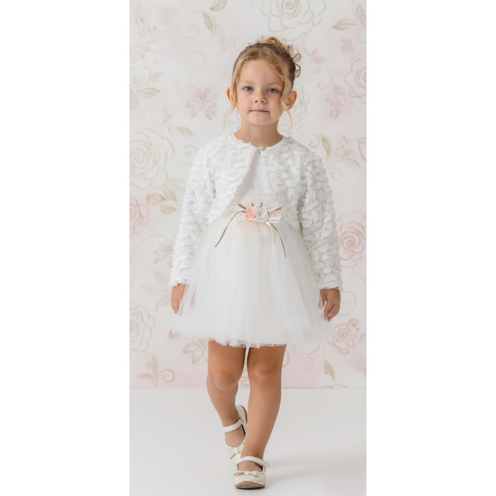 Kız Bebek Bolerolu Çiçek Motif Tütülü Elbise