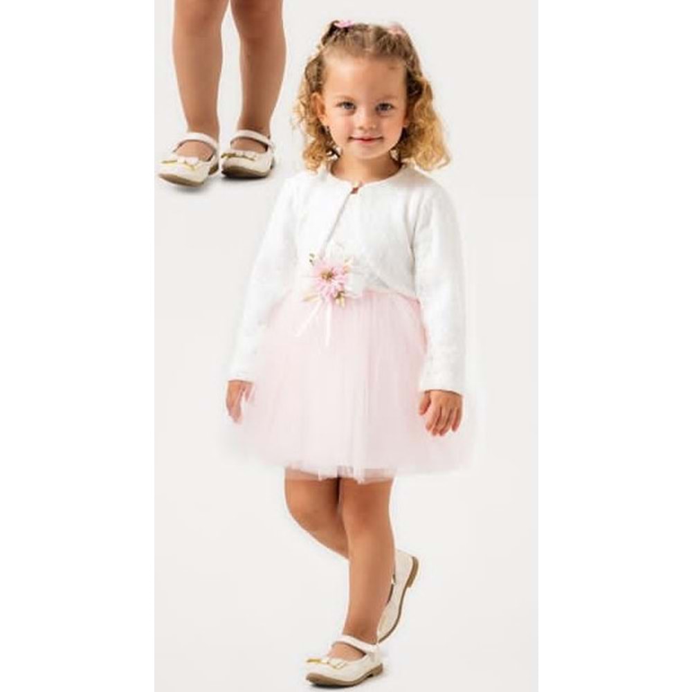 Kız Bebek Bolerolu Çiçek Motif Tütülü Elbise