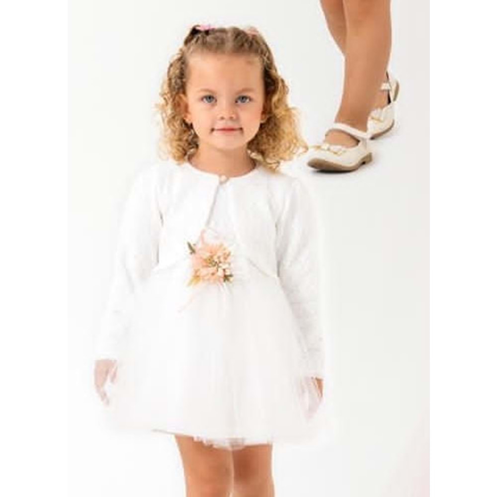 Kız Bebek Bolerolu Çiçek Motif Tütülü Elbise