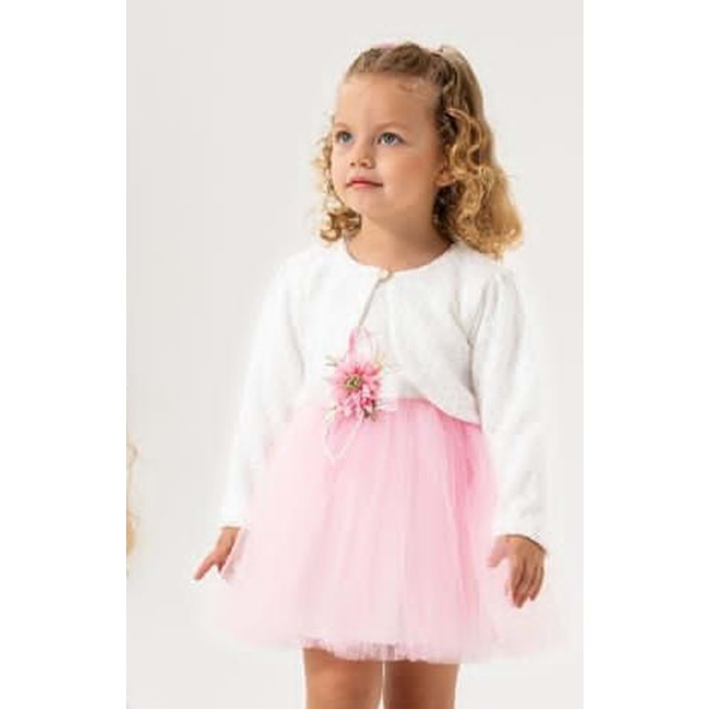 Kız Bebek Bolerolu Çiçek Motif Tütülü Elbise