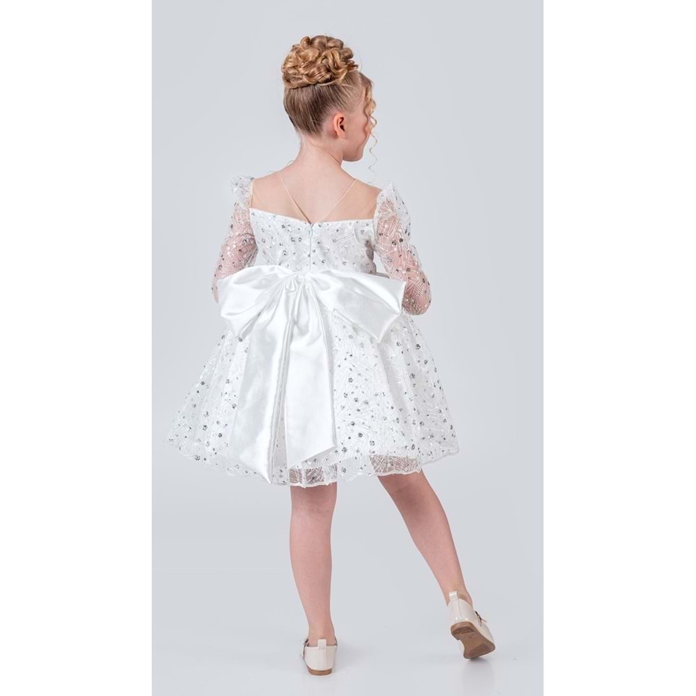 Sırt Büyük Kurdelalı Kız Çocuk Abiye Elbise