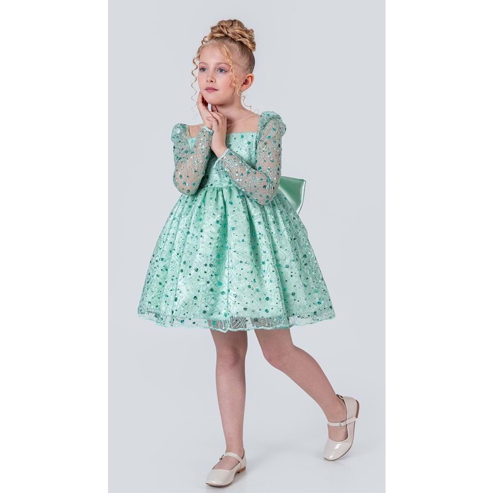 Sırt Büyük Kurdelalı Kız Çocuk Abiye Elbise