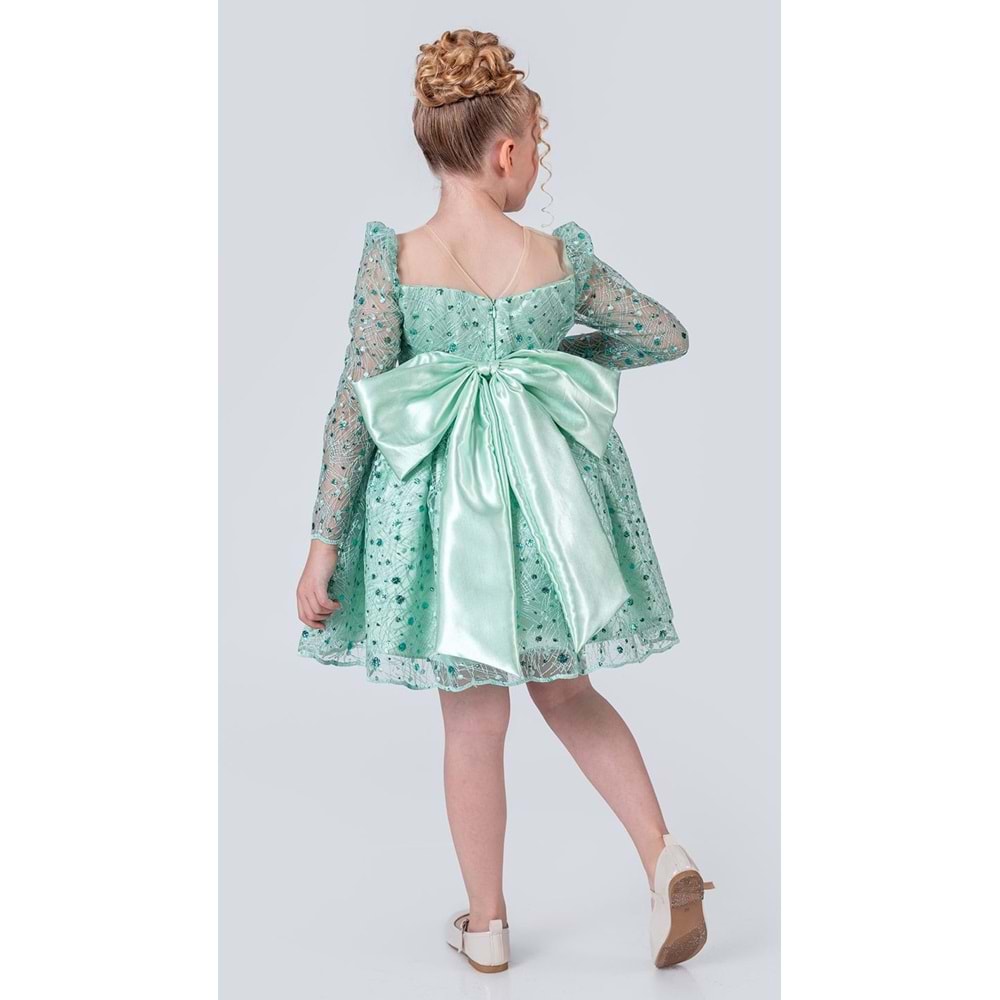 Sırt Büyük Kurdelalı Kız Çocuk Abiye Elbise