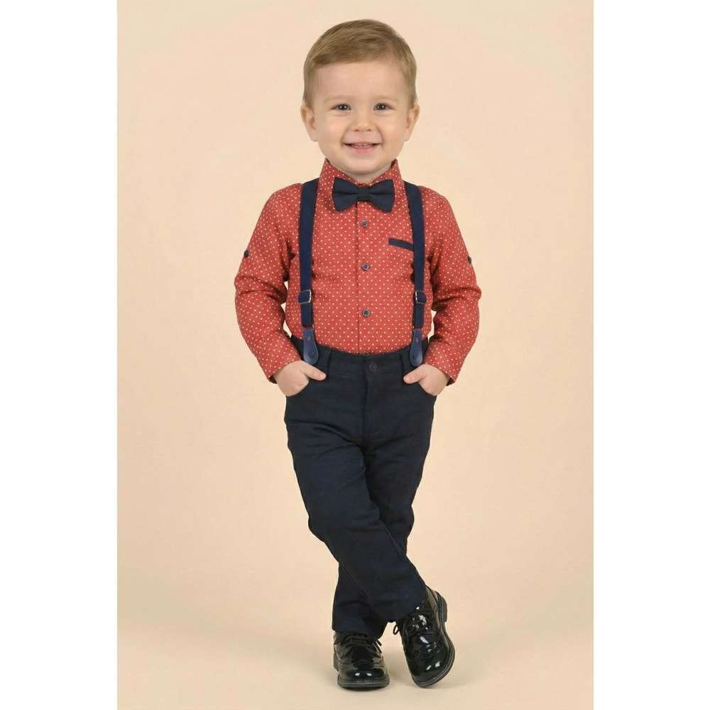 Askı Papyonlu Erkek Bebek Gömlekli Takım M00785