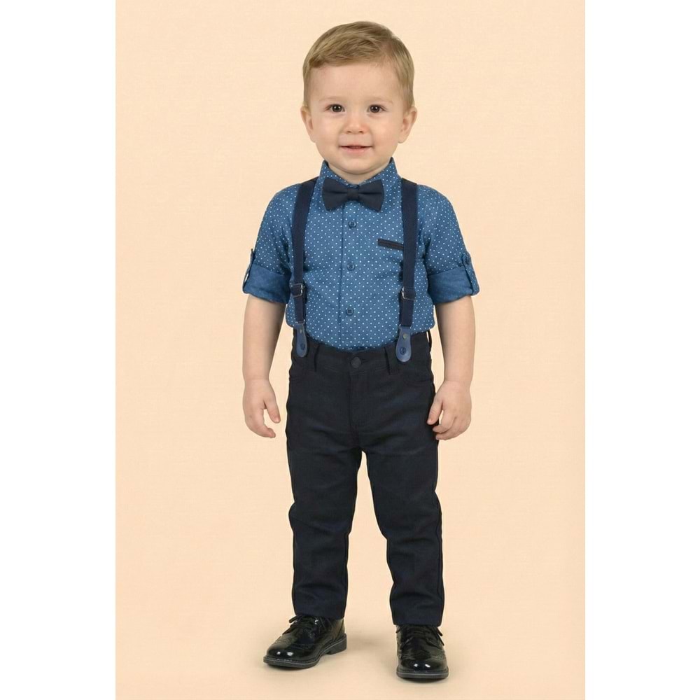 Askı Papyonlu Erkek Bebek Gömlekli Takım M00785