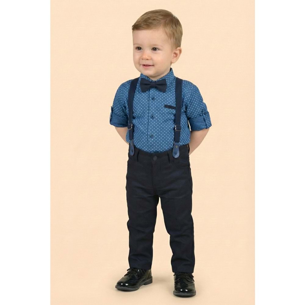 Askı Papyonlu Erkek Bebek Gömlekli Takım M00785