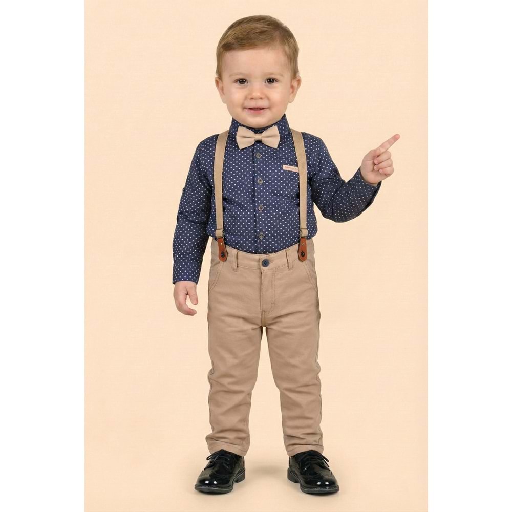 Askı Papyonlu Erkek Bebek Gömlekli Takım M00785