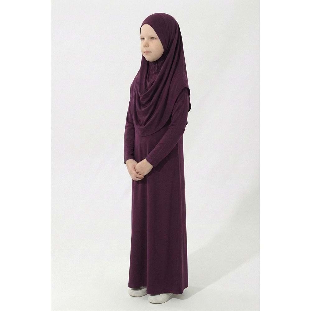 Tek Parça Jarse Tesettür Kız Çocuk Namaz Elbise